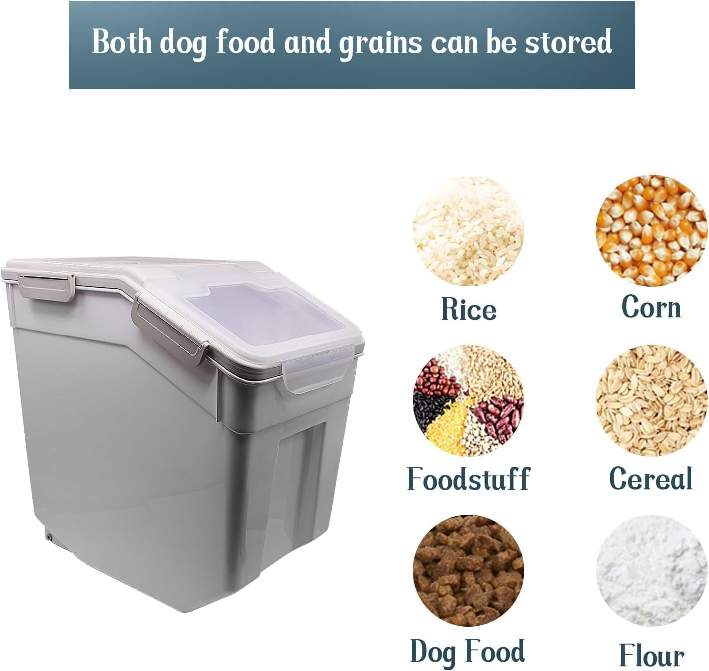 Airtight Rice & Flour Storage Containers with Lid, 100Lbs Capacity, 2Pcs