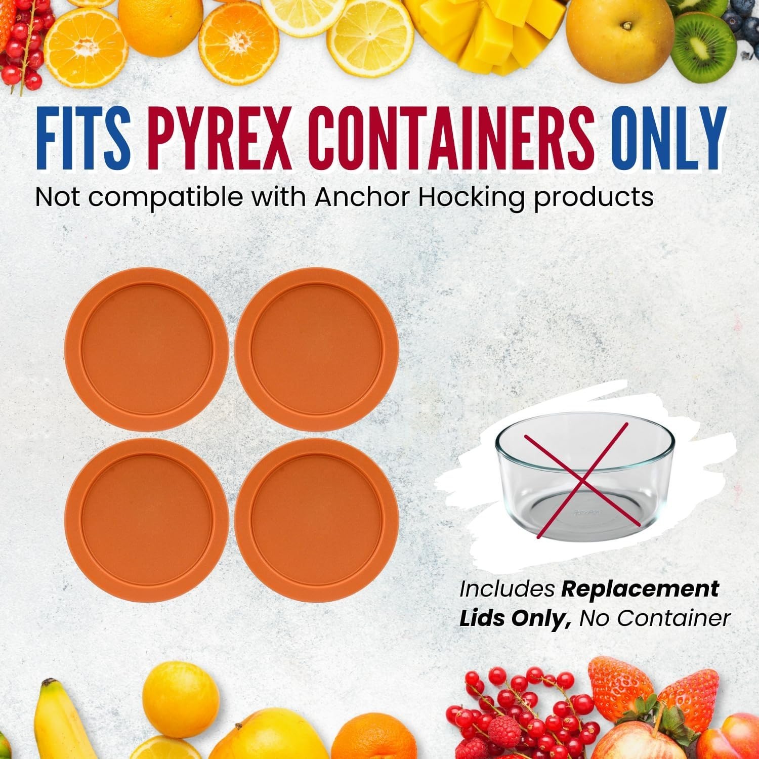 Replacement Lids fits Pyrex 2-Cup Glass Food Storage Container Bowls, 5-Inch …