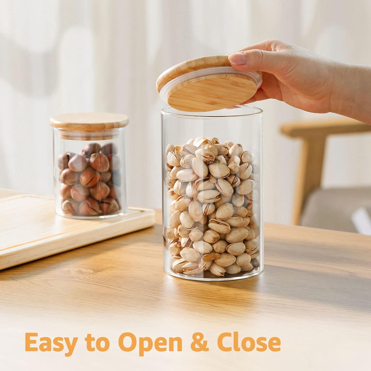 32 FL Oz Glass Jars with Bamboo Lid Set, 4Pack UPGRADE Thick Glass Pantry