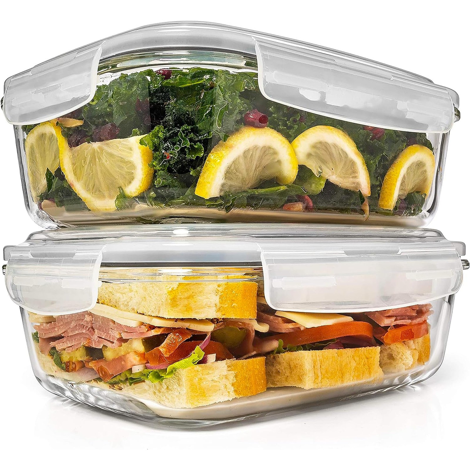 6.5 Cups / 52 Oz 4 Piece (2 Containers + 2 Lids) Glass Food Storage Container…
