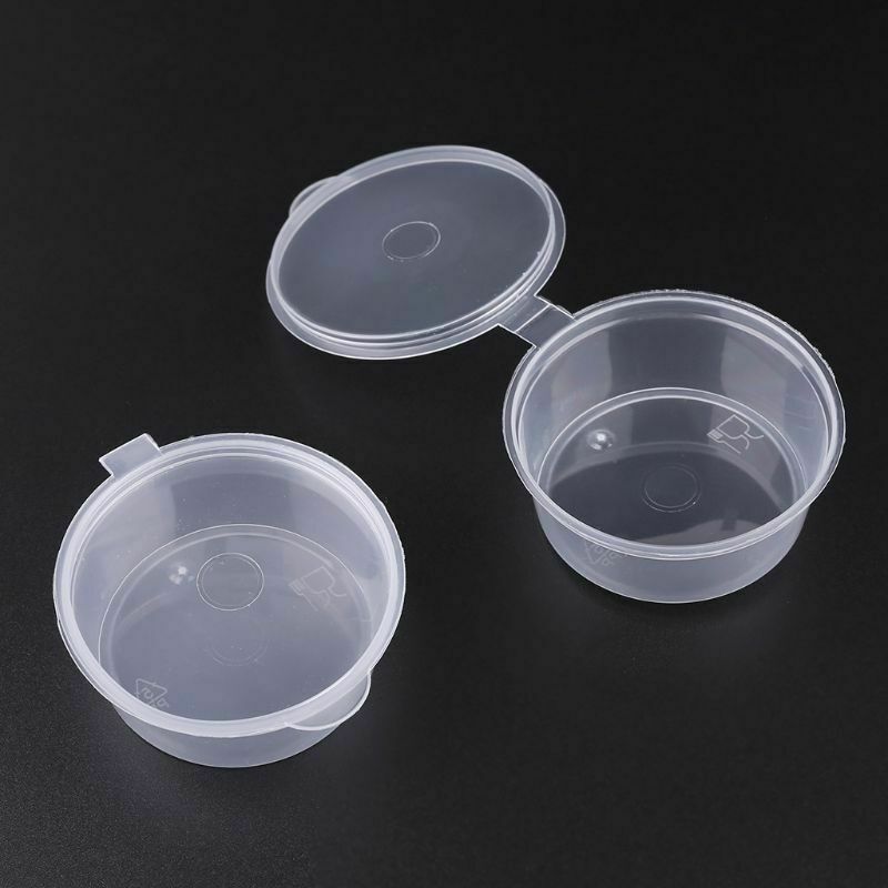 10X Small Plastic Sauce Cups Storage Containers Clear Boxes with Lid