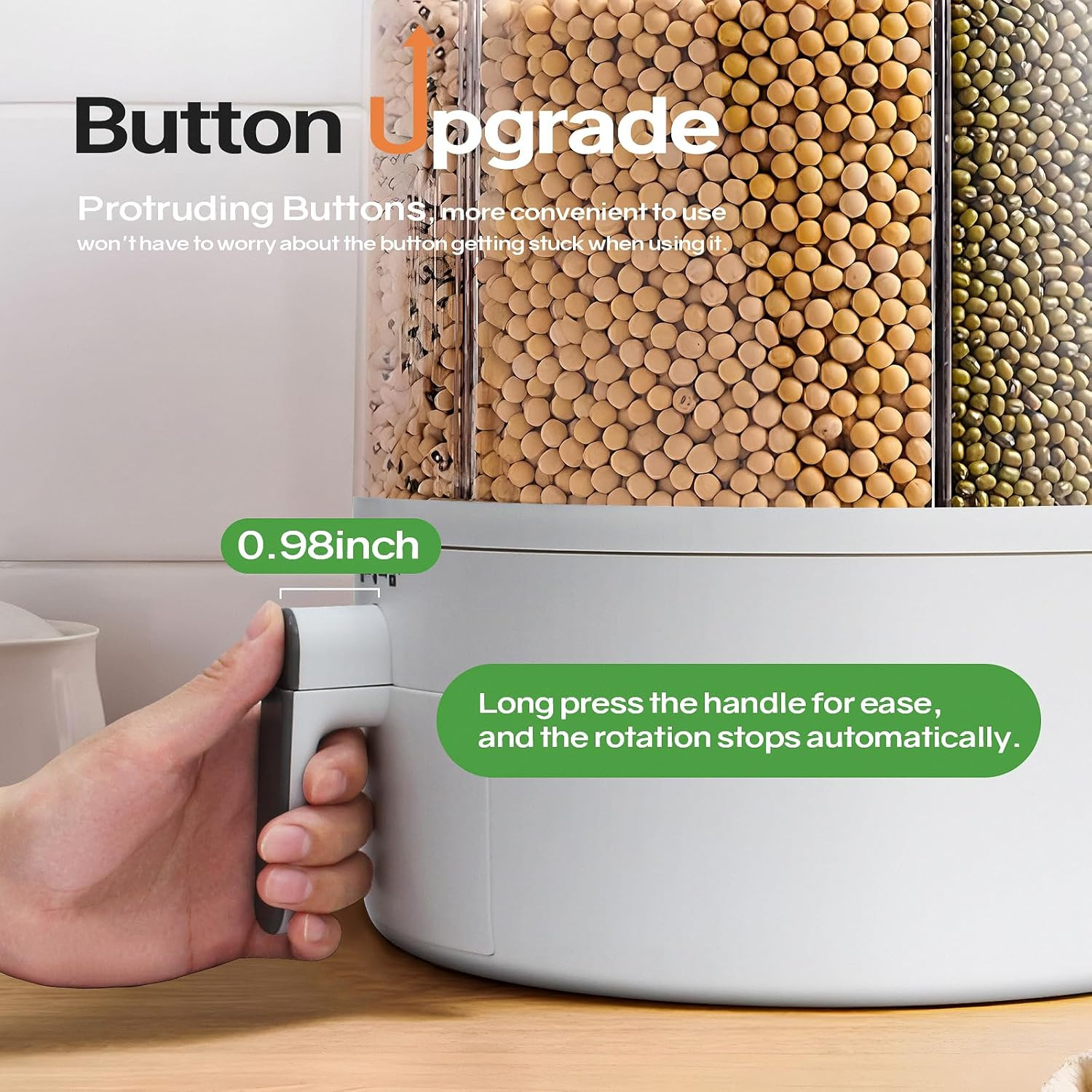 Grain and Rice Storage Container, 6 Grid Grain Dispenser, 360° Rotating 25Lb Lar