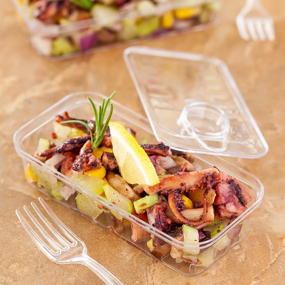 Restaurantware Plastic Canisters Lid 2 Ounce Pack Of 100 Clear Rectangle