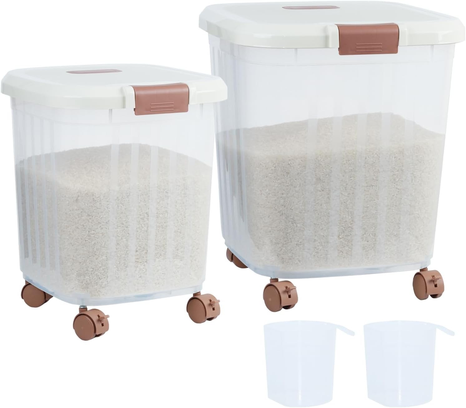 Begino 30LB+50LB Airtight Food Storage Containers w/ Wheels For Grain & Pet Food