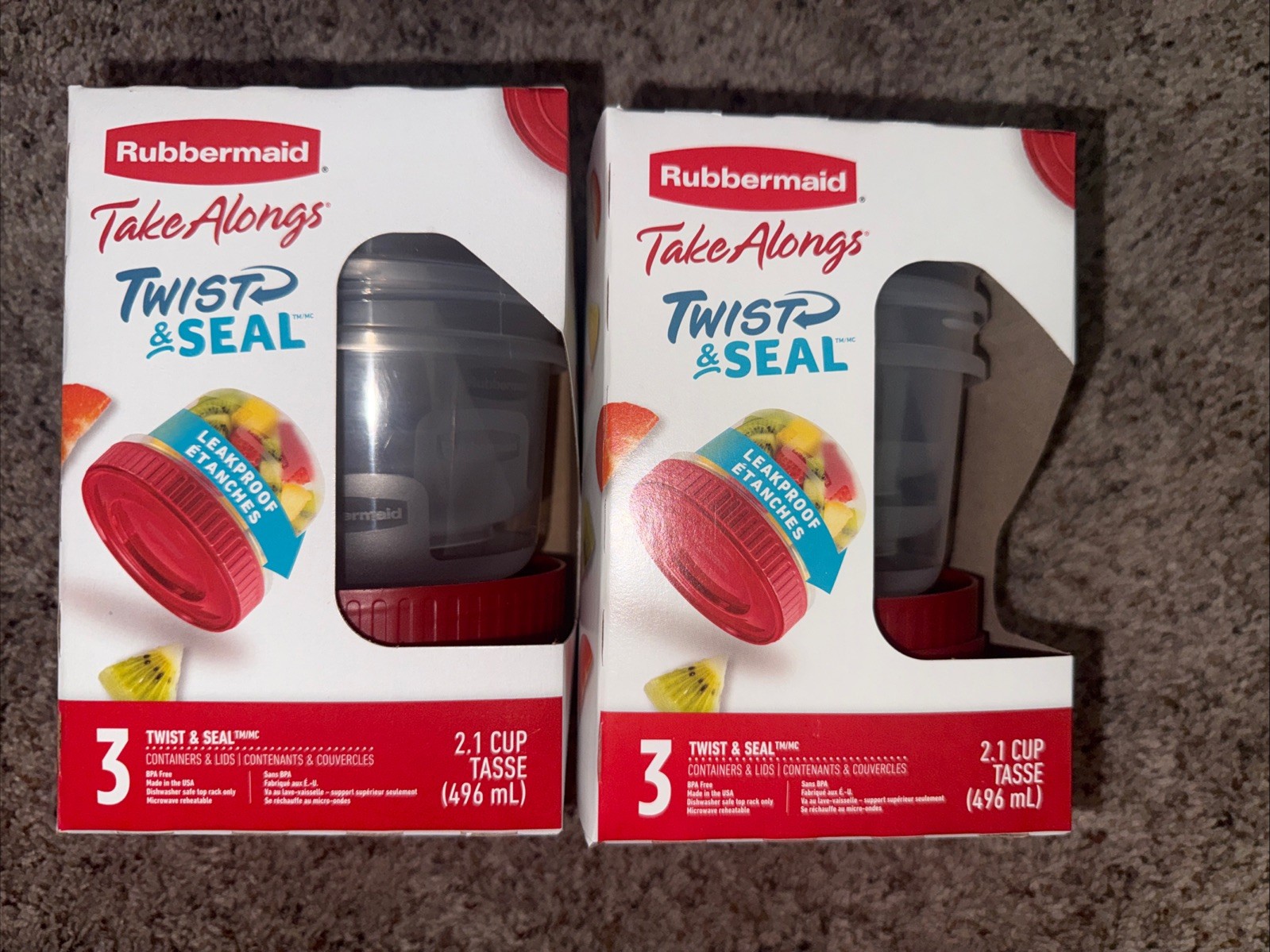 2 Sets Rubbermaid TakeAlongs Twist & Seal 1.6-Cup Food Storage Containers 3-Pack