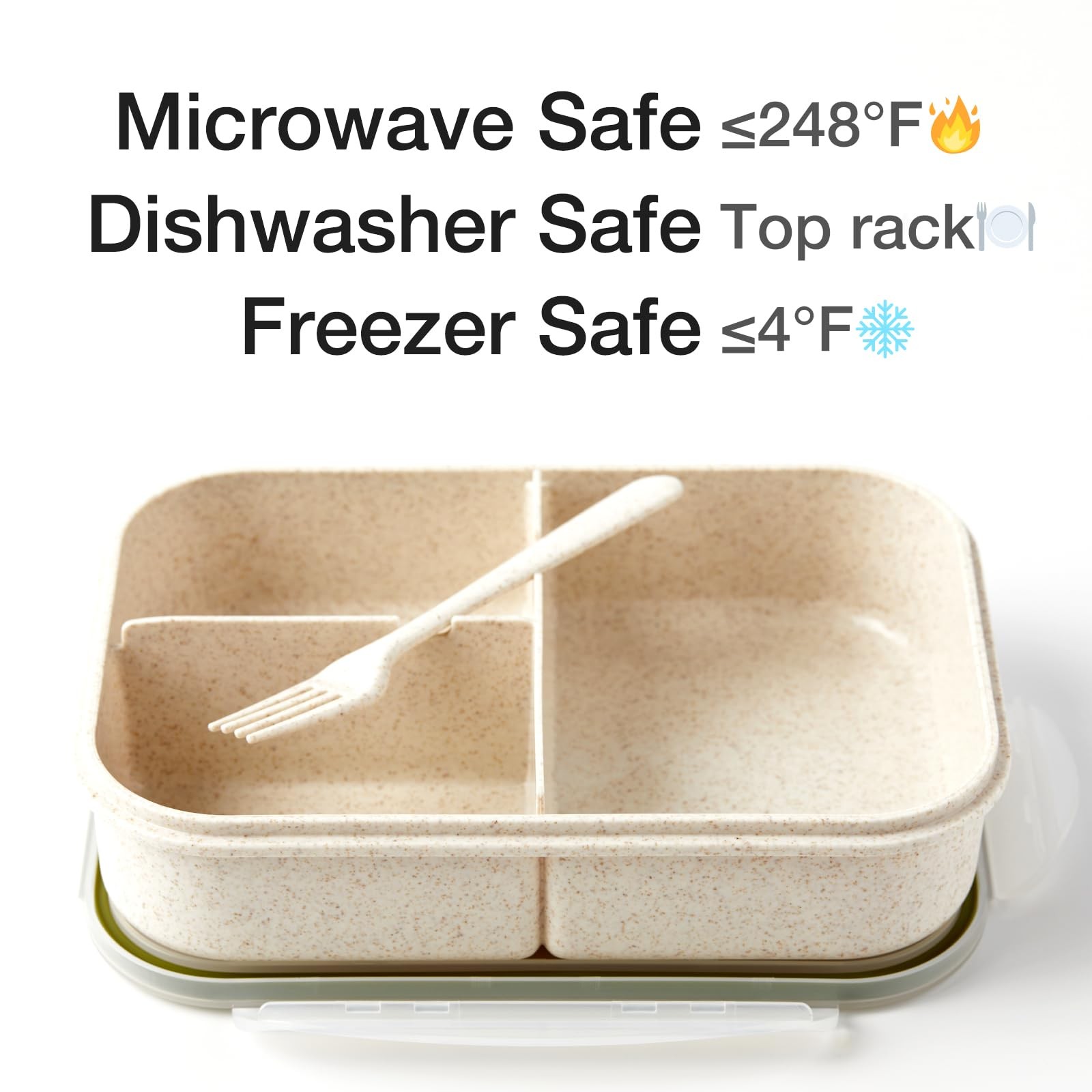 SEVENY Bento Box Natural Wheat Fiber Material,Ideal Leak-Proof White