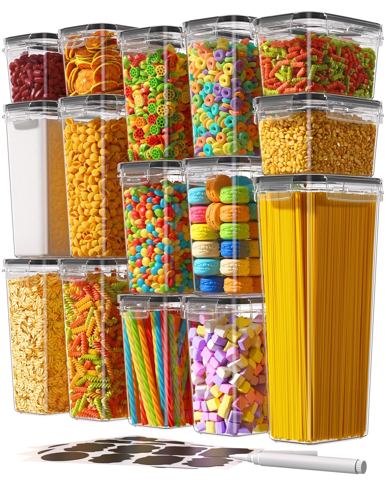 Airtight Food Storage Containers with Lids, 15 PCS Kitchen and Pantry Organiz…