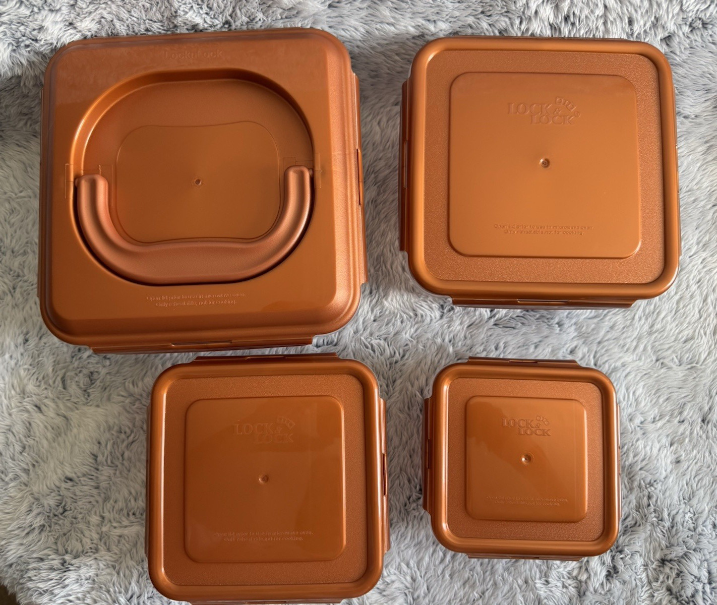 LocknLock 4 Piece Nestable Square Storage Set COPPER largest w/ handle – NEW