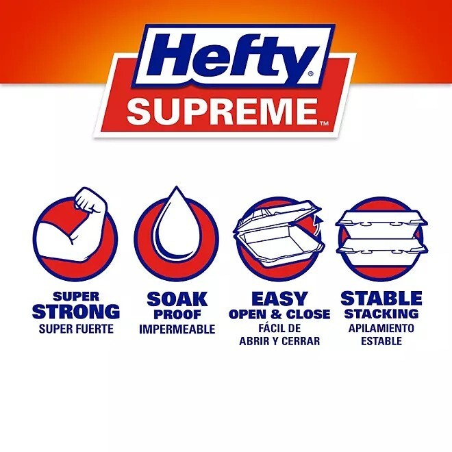 Hefty Supreme Foam Hinged Lid Container 1 Compartment 125 Ct GREAT VALUE