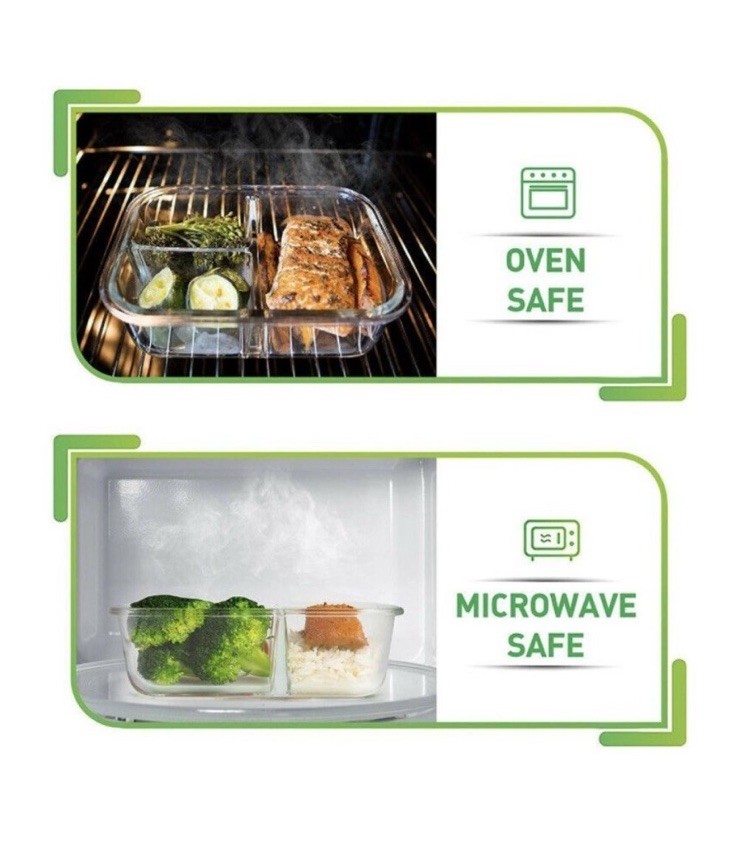 One NutrPreps Glass Meal Prep Container 5pc Set 3-Compartment BPA-Free Lunch Box