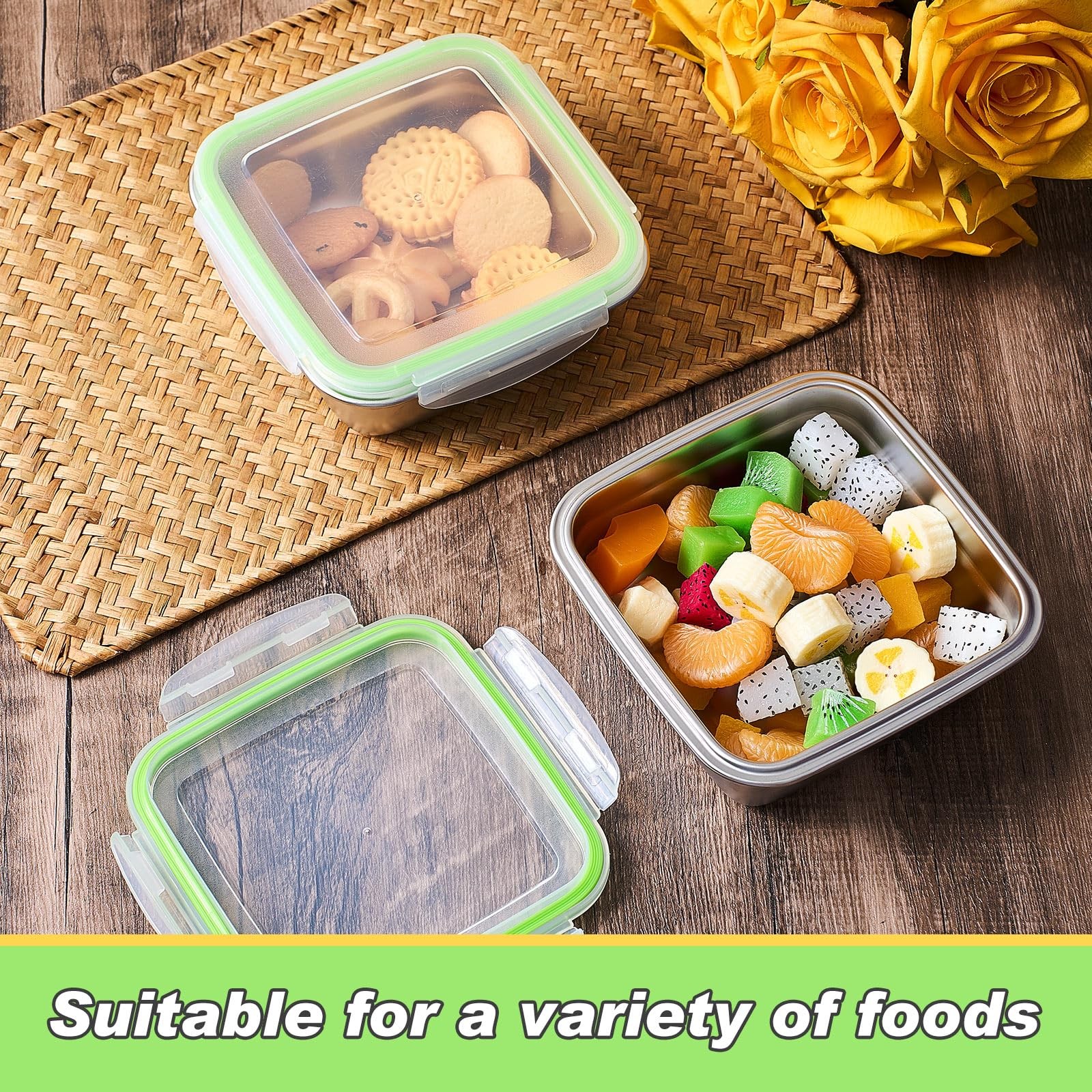 4 Pack Food 304 Stainless Steel Sandwich Containers, Leakproof Metal Lunch Co…