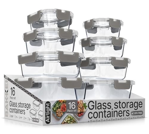 BAKKEN BOROSILICATE GLASS STORAGE 16 PIECES BPA-FREE GRAY EMPGFCL448GY – GRAY