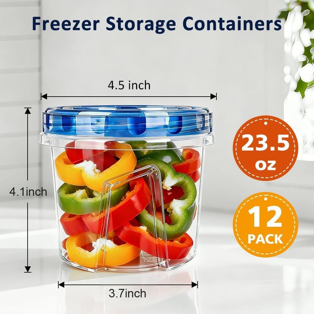 12 Pack 23.5 oz Reusable Freezer Storage Containers with Twist Top Lids Airti…