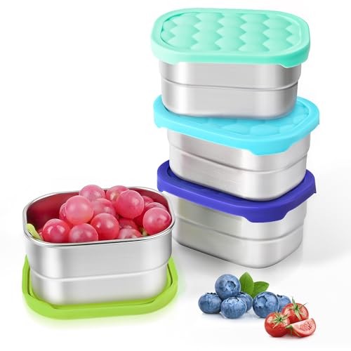 4Pack 8oz Small (1 CUP) Stainless 8 oz 4-Pack Blue Snack Containers for Kids