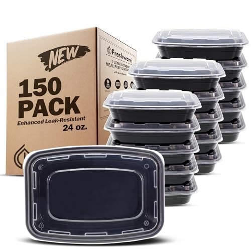 150 Pack Meal Prep Containers – 1 Compartment, BPA Free, Stackable, Microwave/Di