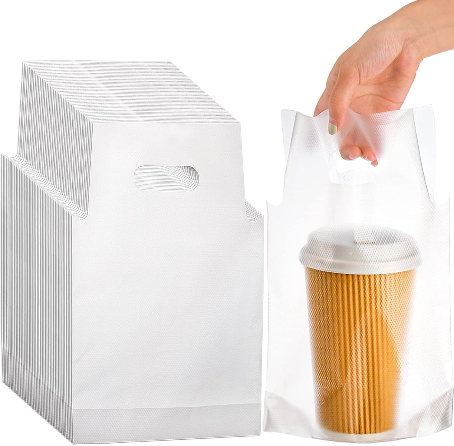 DEAYOU 500 PCS Clear Handle Drink Poly Bags Plastic Drinking Packaging Bag fo…