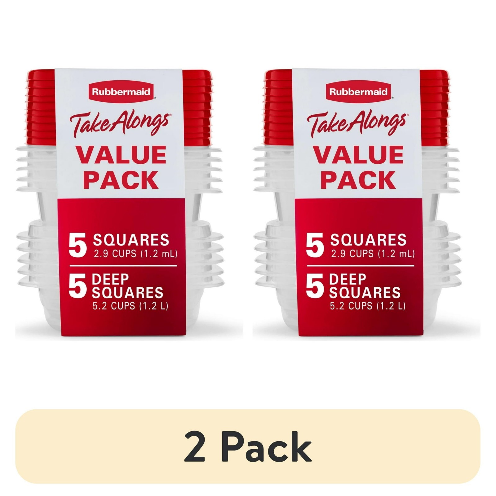 (2 pack) Rubbermaid TakeAlongs Food Storage Containers, 10 Piece Set, Red