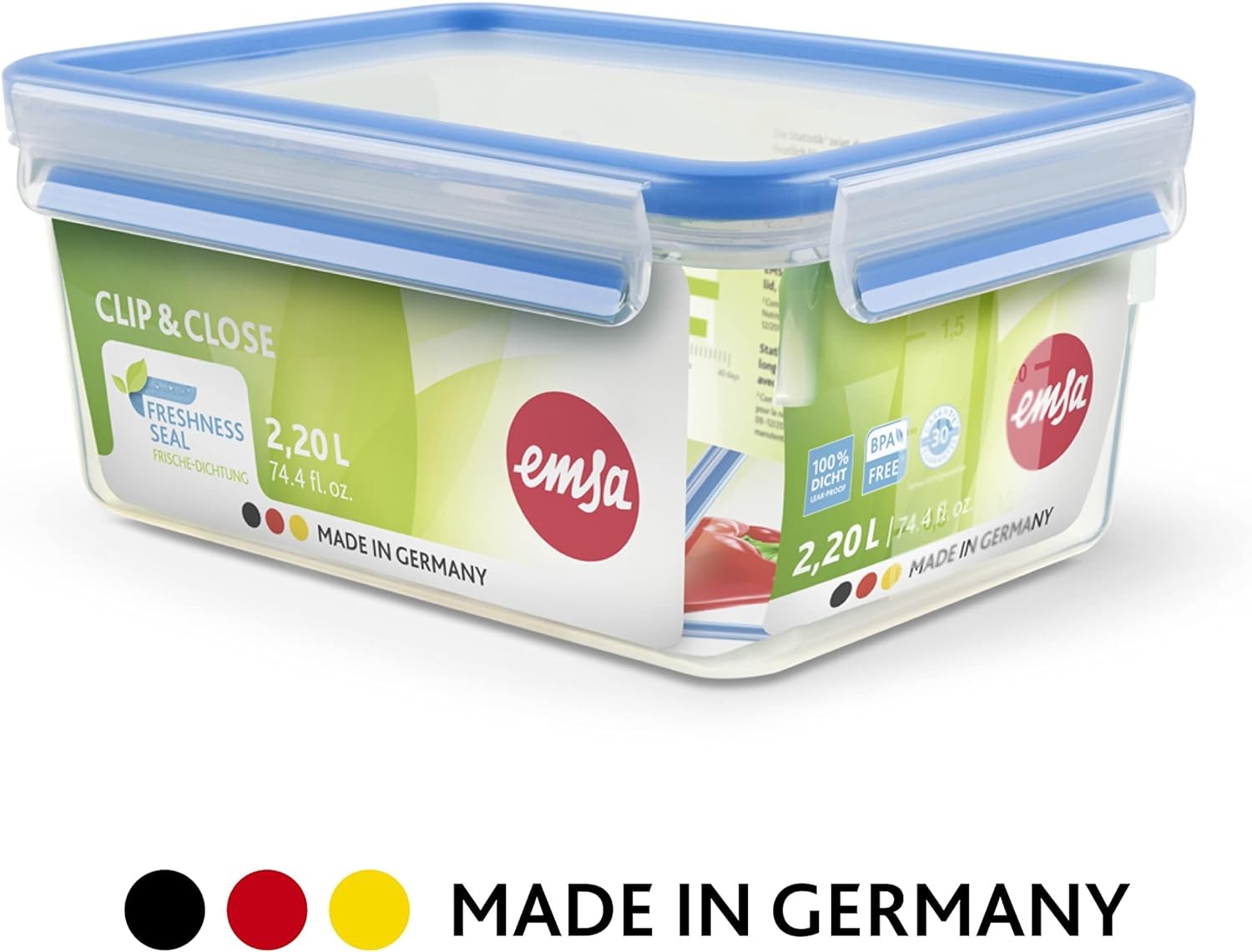 Emsa 509040 Clip & Close stacking box, 26.5 x 19.4 x 6 cm, 1.65 l, transparent/b
