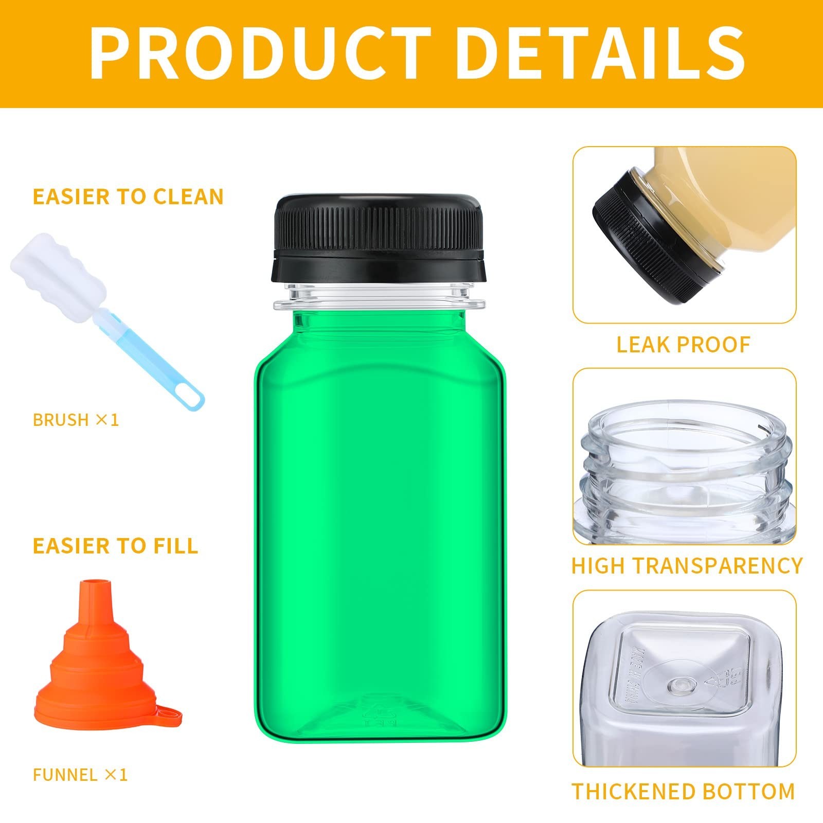 36 Pack 5 oz Clear Plastic Juice Bottles with Lids – Reusable Drink Containers,