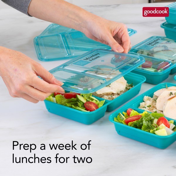 Meal Prep 2 Compartment Rectangle Containers + Lids – 3Cups