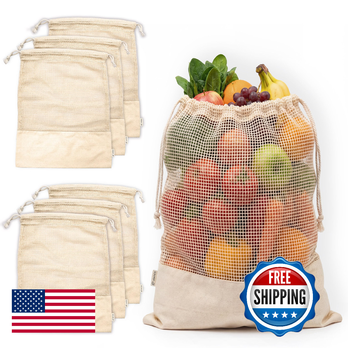 LEAFICO Reusable Produce Bags – 100% Cotton Mesh & Solid Hybrid (Medium 10×12 in