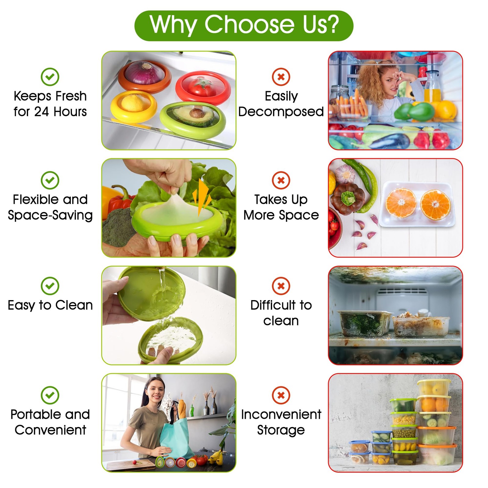 Zyphora 5-Piece Avocado Saver and Tomato Holder Set – yellow,red,brown,green