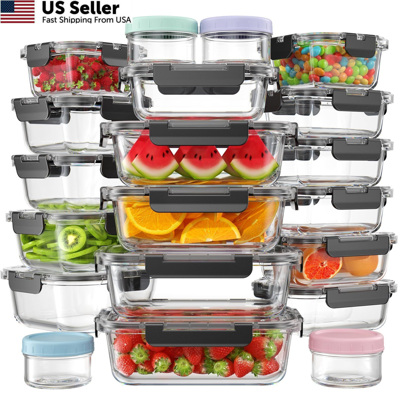 KEMETHY 40 PCS Glass Food Storage Containers with Lids(20 Set of 20, 40