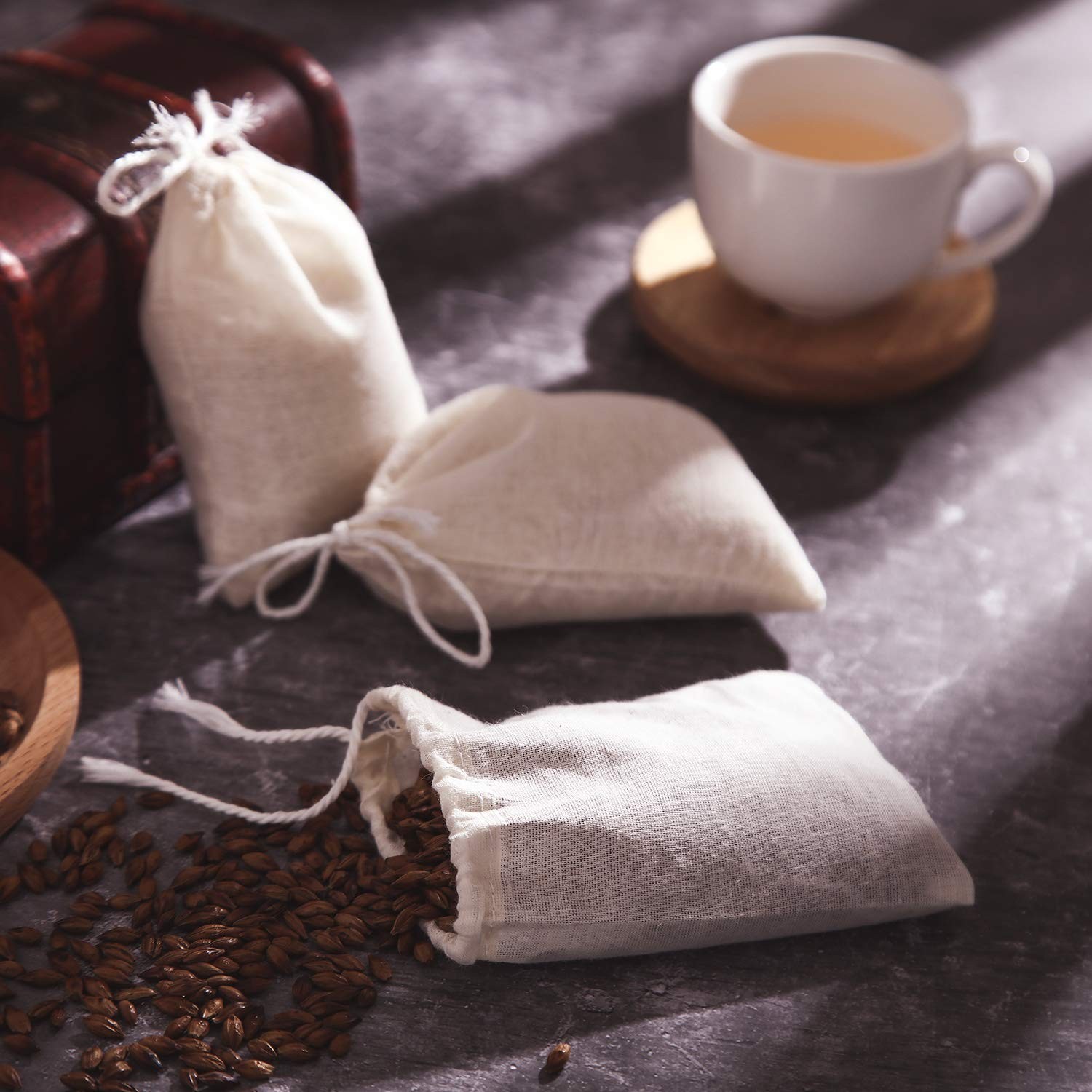 Boao 50 Pcs Cheese Cloth Tea Bags 4 x 3 Inch for Straining 4 x 3 Inch, Beige