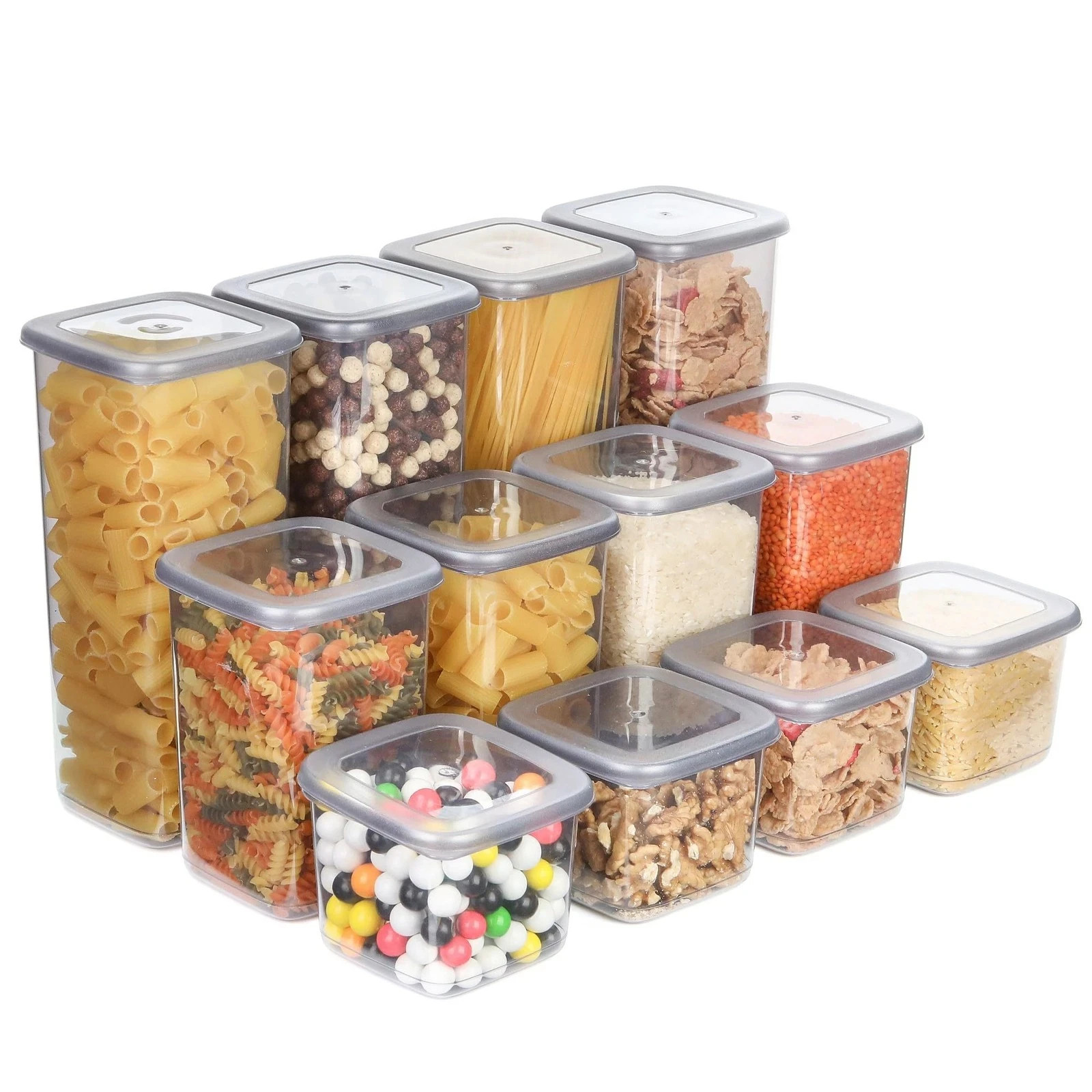 Storage Jars with Lid Airtight Set of 12 Containers BPA-Free for Cereal Flour