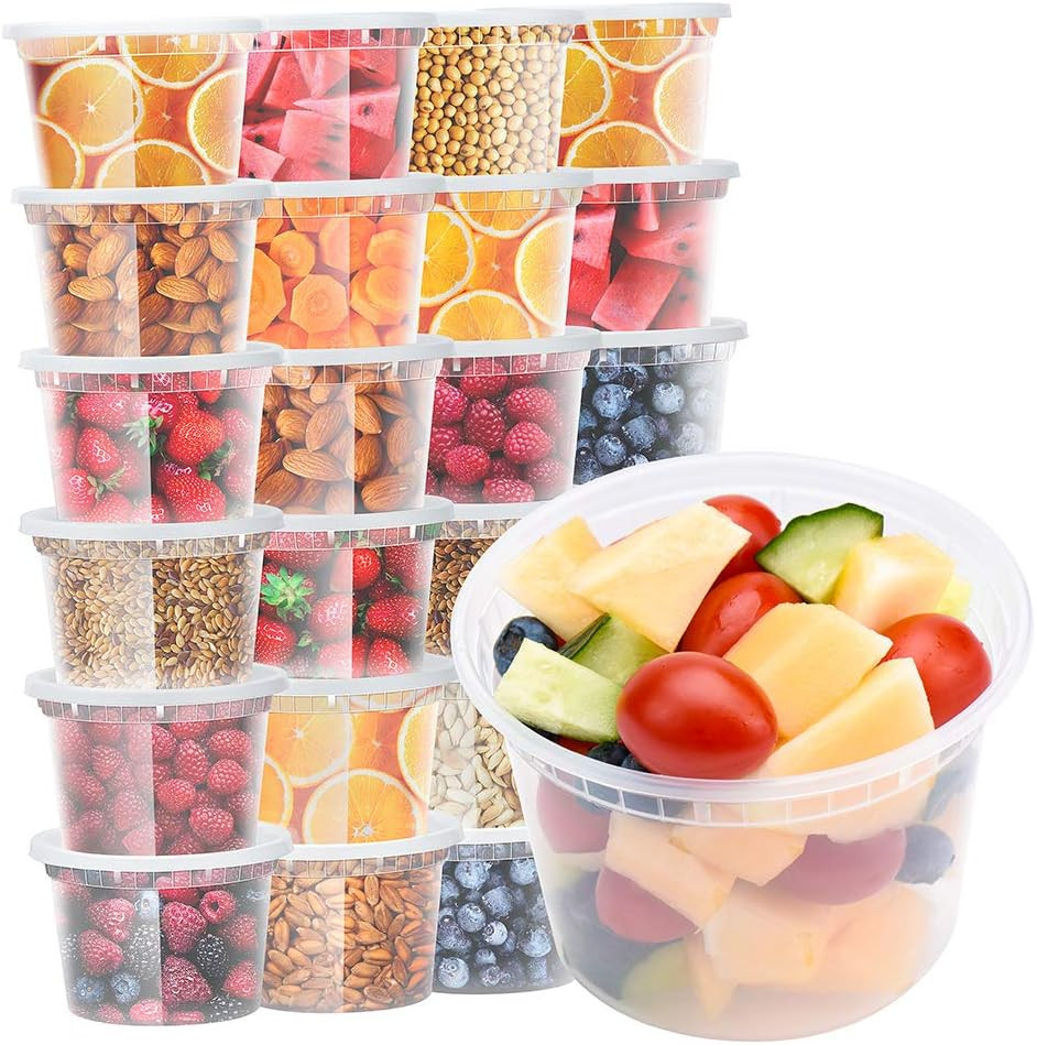 Glotoch 48 Pack 16 oz. (2 Cups/1 Pint) Plastic Food and Drink Storage Containers