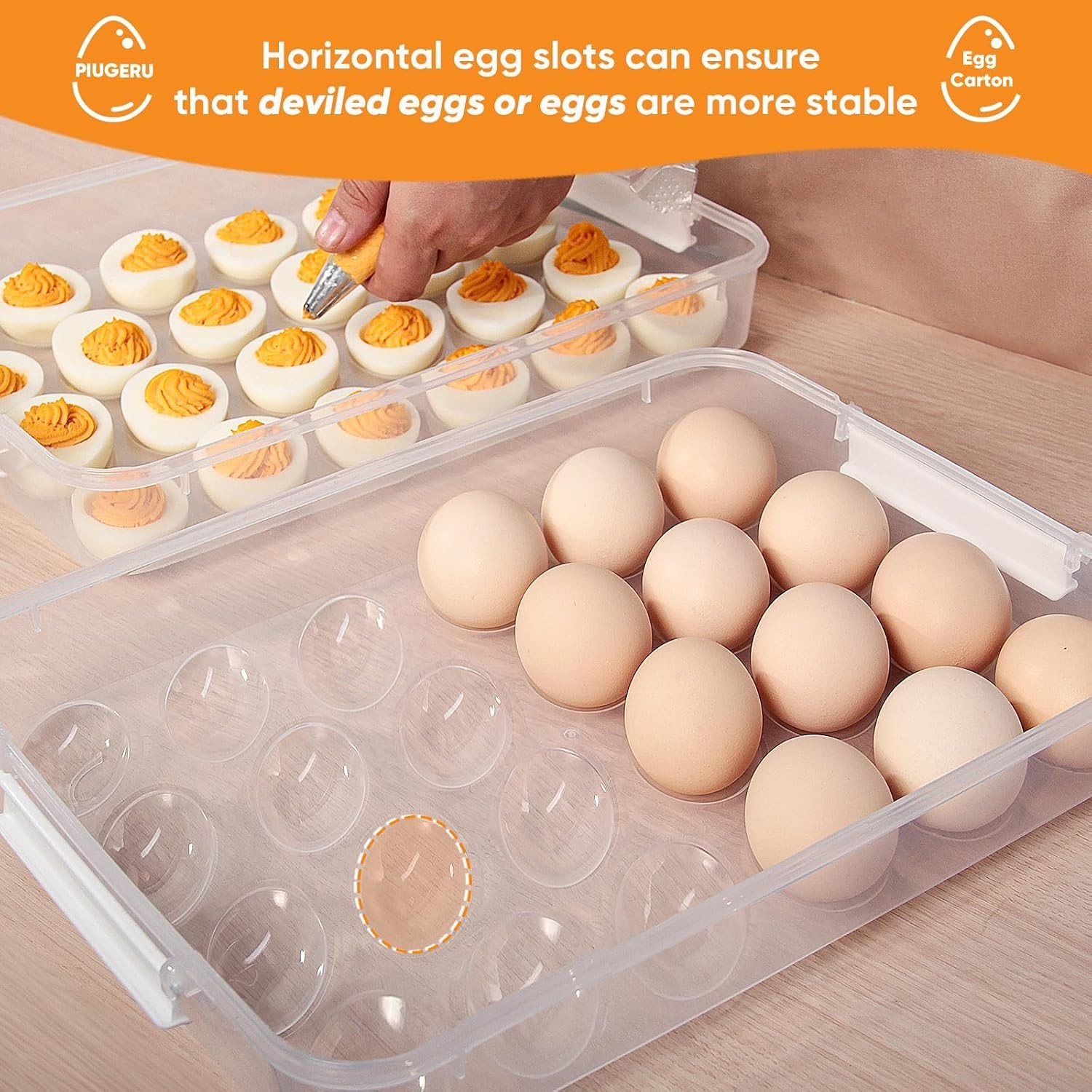 Deep Slot Deviled Egg Containers with Secure Buckle – Dual Pack for Fresh Eggs
