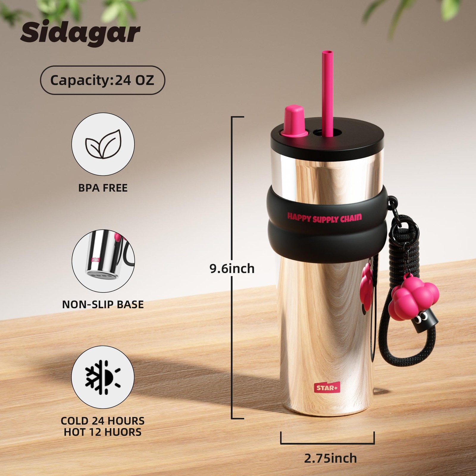 Sdga+ Sdga 24 Oz Stainless Steel Tumbler Lid And Straw Insulated Water Bottle