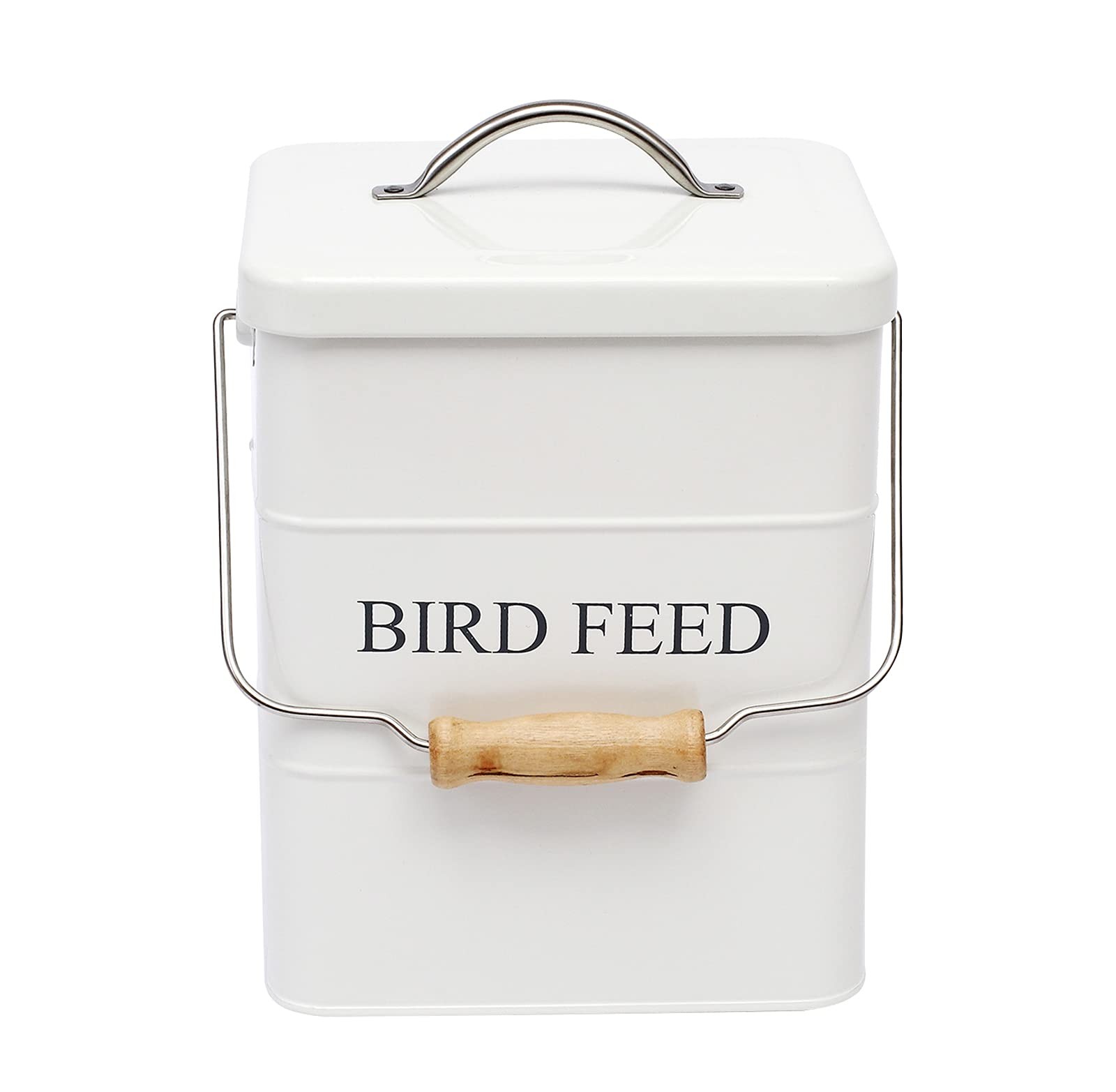 Morezi Bird seed and feed storage tin with lid Included – white-coated carbon…