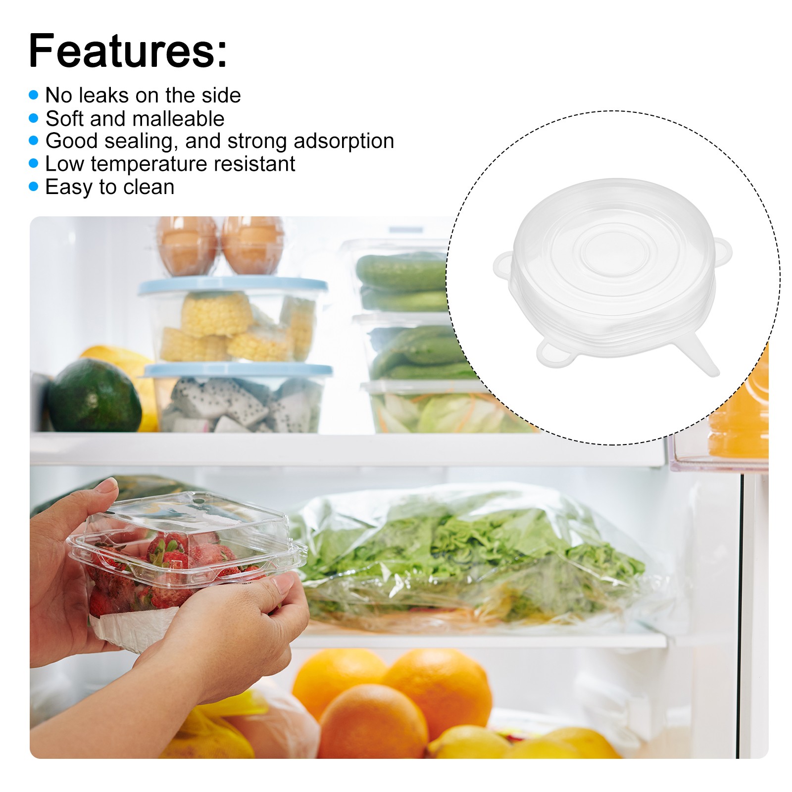4Pack Silicone Stretch Lids 3.74″ Round Container Lid for Food Cover White