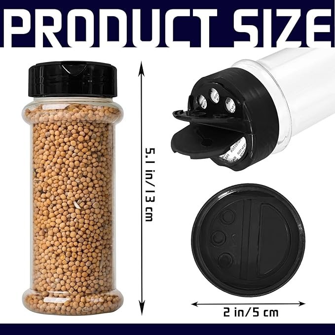 8 Pack 5.5 Oz Plastic Round Spice Bottles with Black Shaker Lids,Reusable Sea…