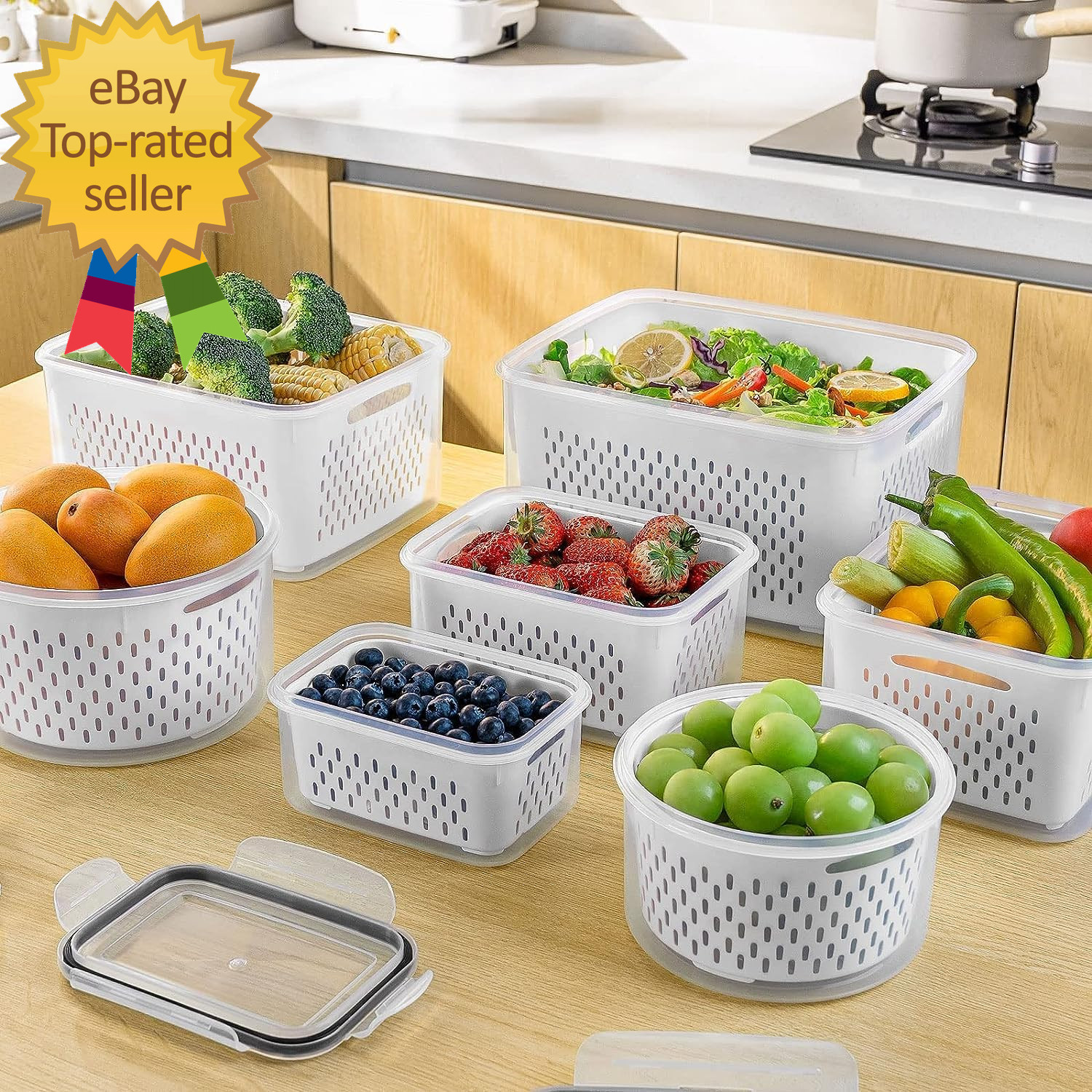 Fruit Storage Containers for Fridge with Removable Colander Airtight Food