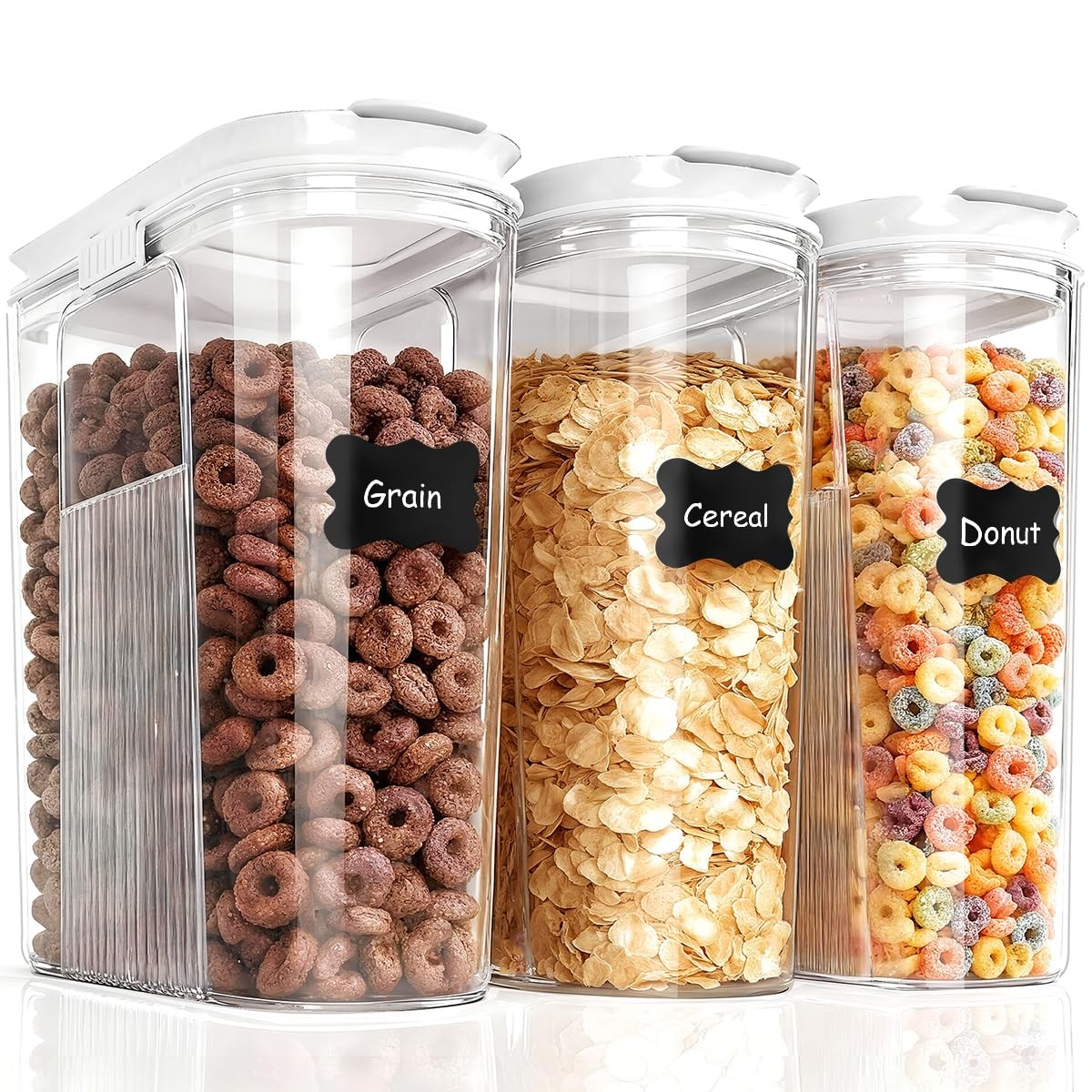 Cereal Containers Storage, 3 PCS PET Airtight Food Storage Containers With Li…
