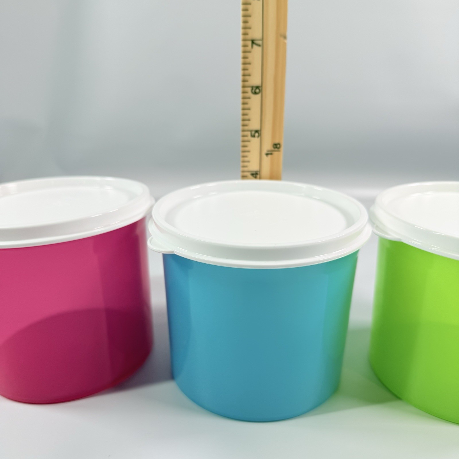 Tupperware Canisters Set Sheer Pastel Pink Blue Green Bowls & White Seals New