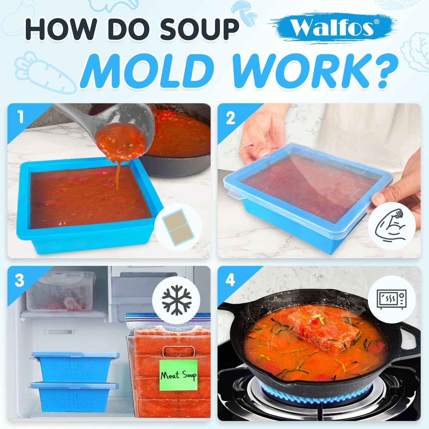 2cup Silicone Freezing Tray with Lid – Easy Meal Prep Container and Kitchen S…