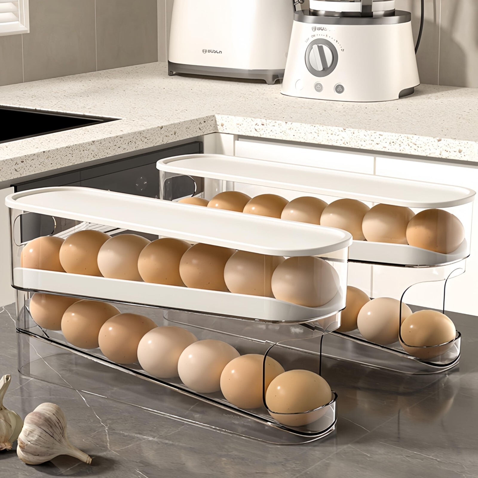 Auto Rolling Fridge Egg Organizer Space Saving Eggs Dispenser Refrigerator NEW