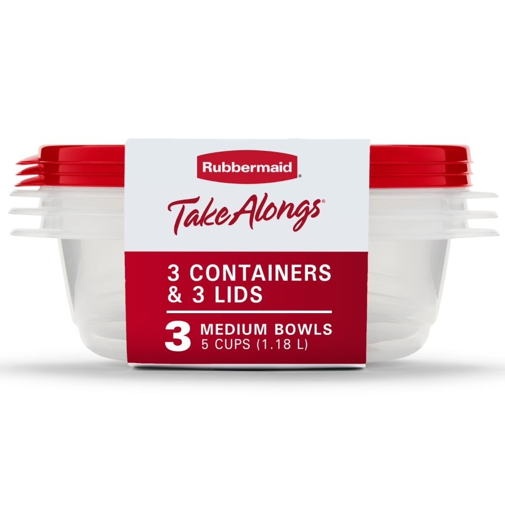 Set of 3 Red Medium Plastic Food Storage Bowls 5 Cup TakeAlongs Containers