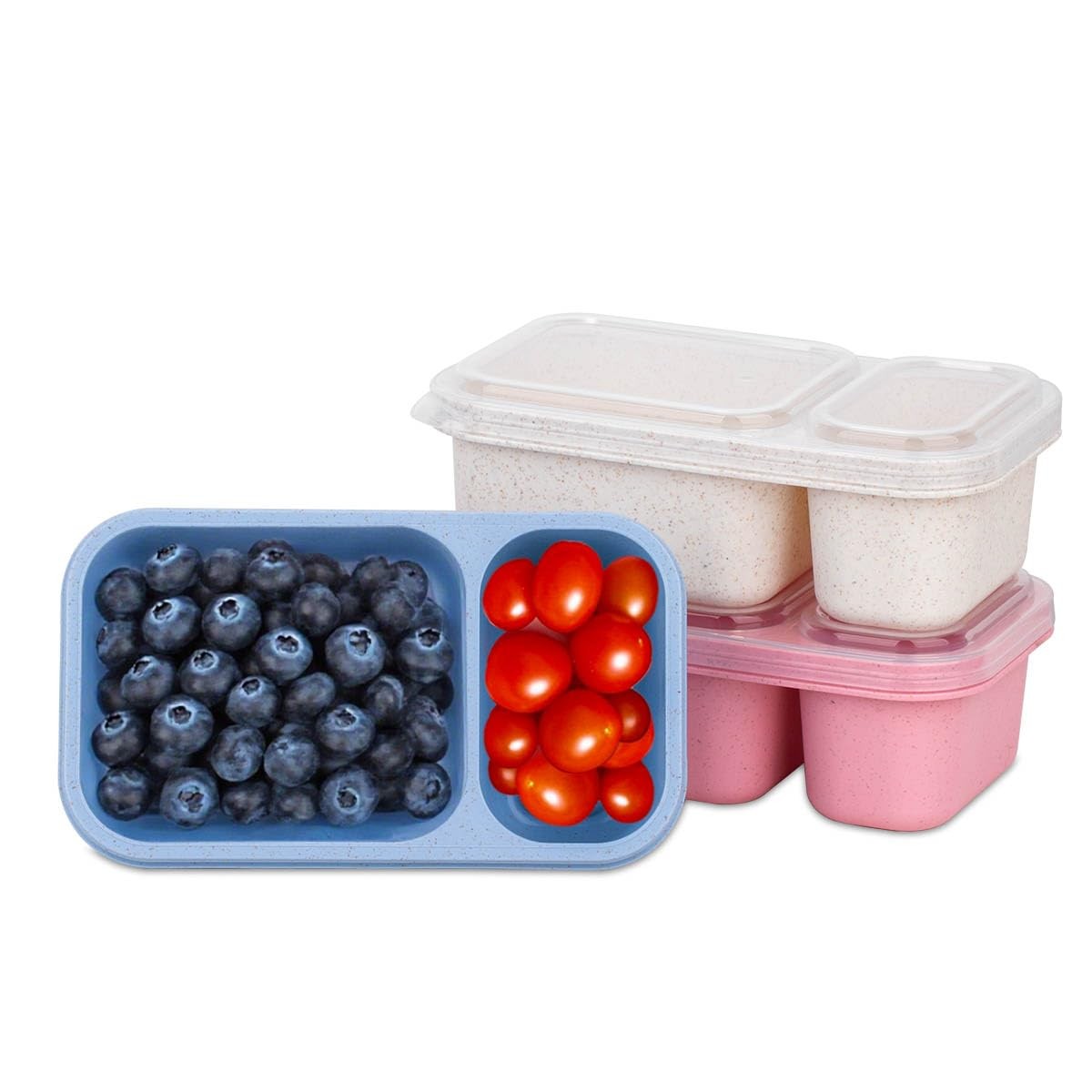 3PCS Reusable Snack Containers with Lids 2 Compartment Wheat Straw Meal Prep