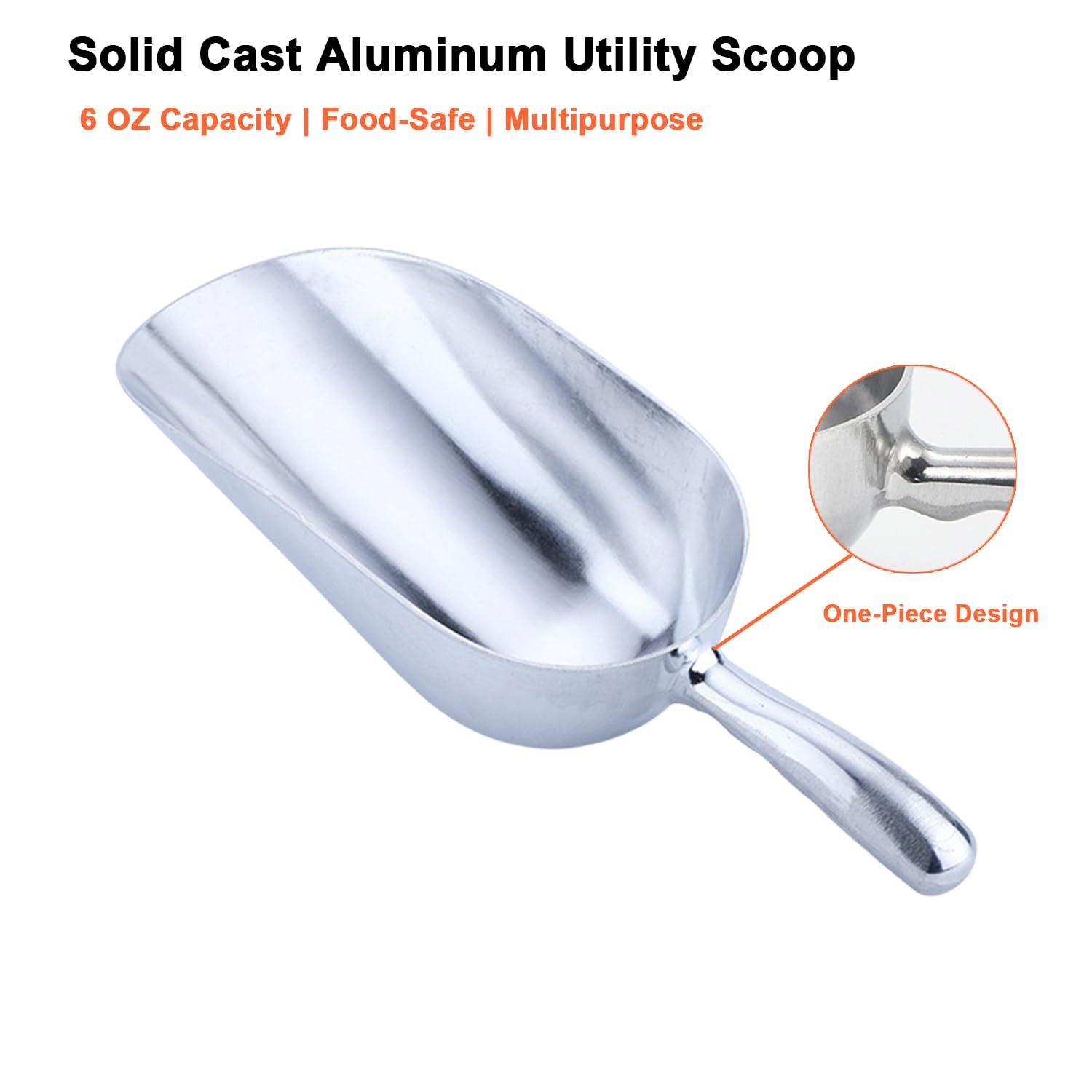 6 OZ Cast Aluminum Utility Scoop, -Piece Solid Ice Scoop for Ice Bucket, Bar,…