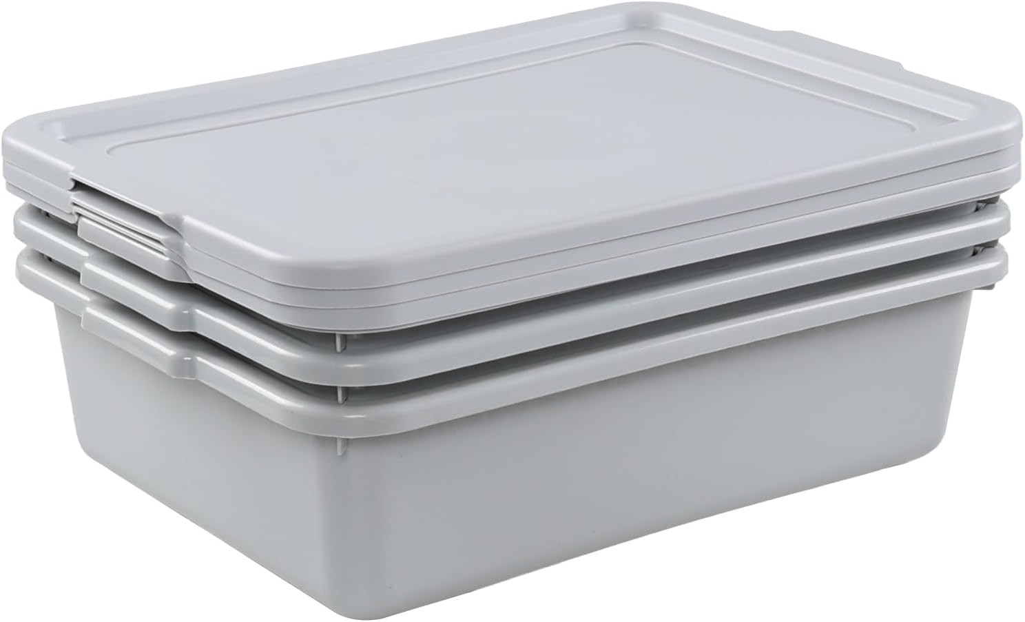 3-Pack 13 L Commercial Bus Tub Box, Plastic Restaurant Bus Tubs with Lids, Grey