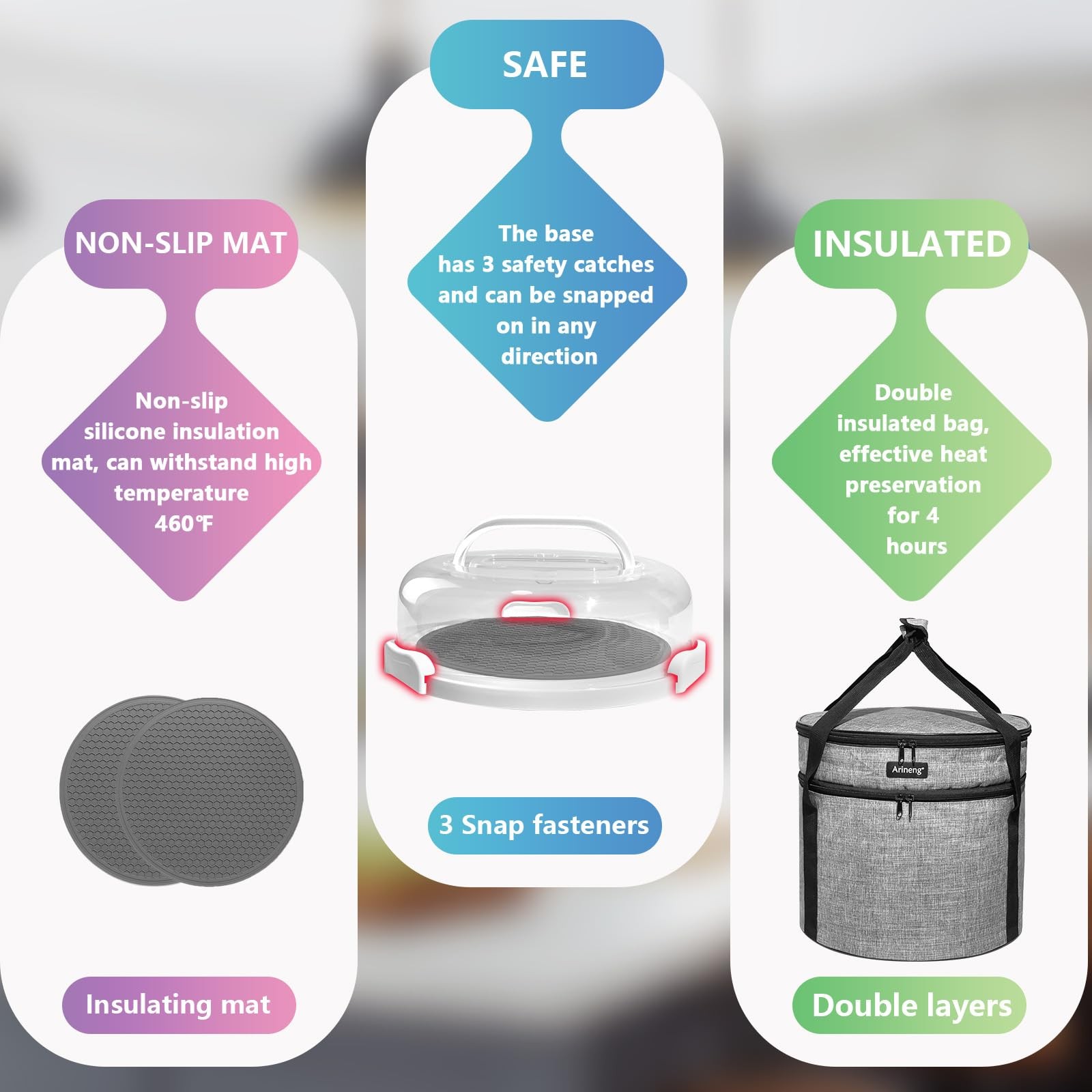2 Pack Pie Containers with Lids and Handles, Includes Insulated Bags and Non-…