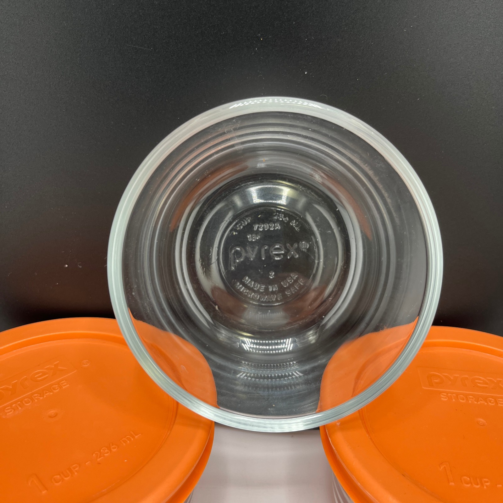 Lot of 5 Pyrex Storage Bowls Clear Three 1 cup One 2 cup and One 4 cup with Lids