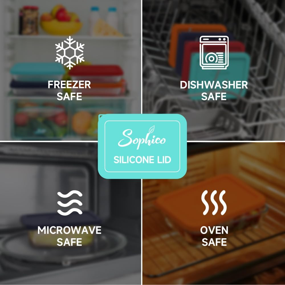 Sophico 3 Cup Rectangle Silicone Storage Cover Lids Replacement for Pyrex 7210-P