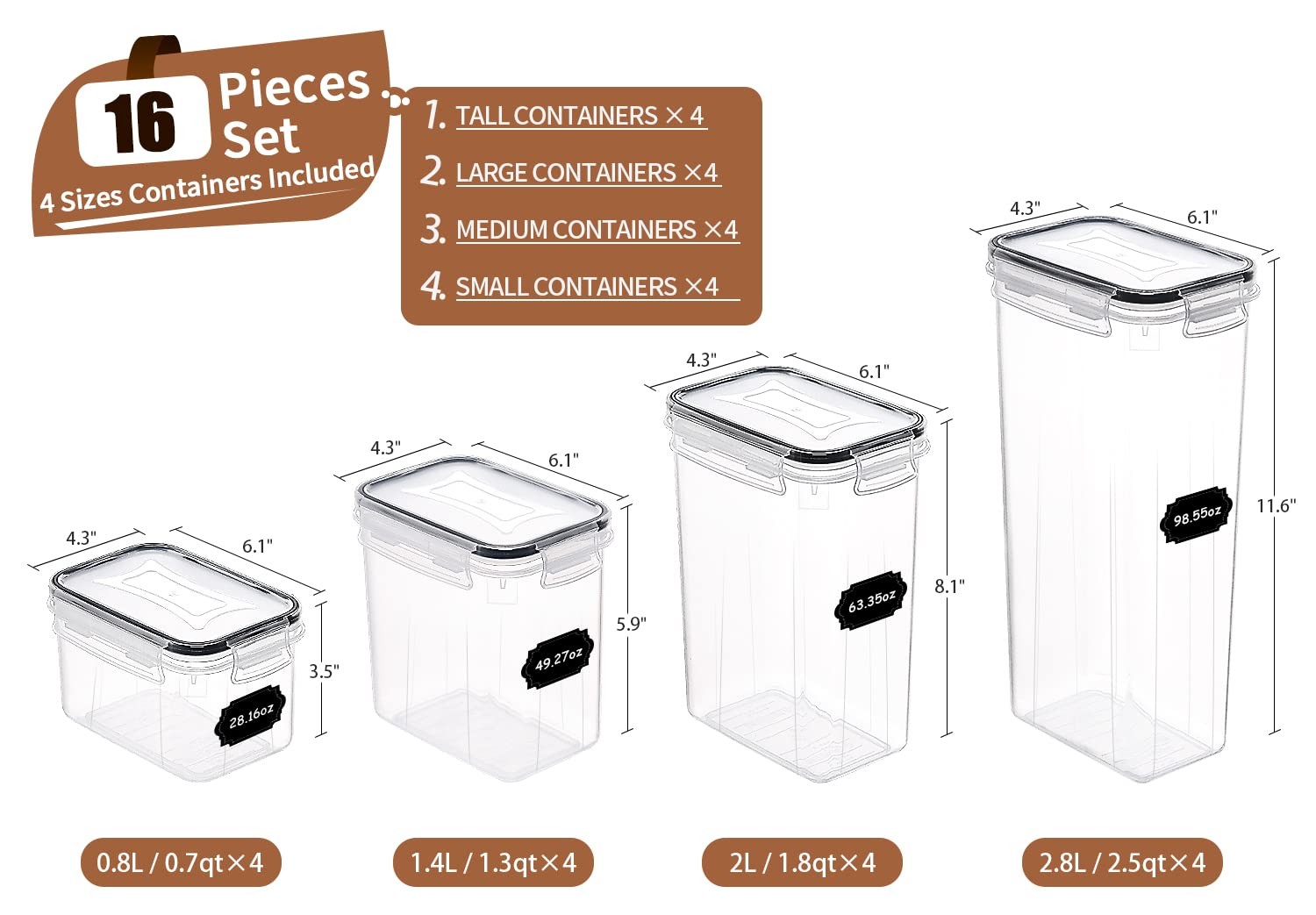 PRAKI 16-Pc Airtight Food Storage Containers Set – BPA-Free Plastic Canisters Ki