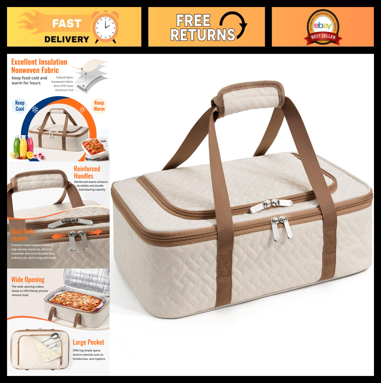Portable Insulated Casserole Carrier for Hot/Cold Food – 9″x13″ Lasagna Holder,