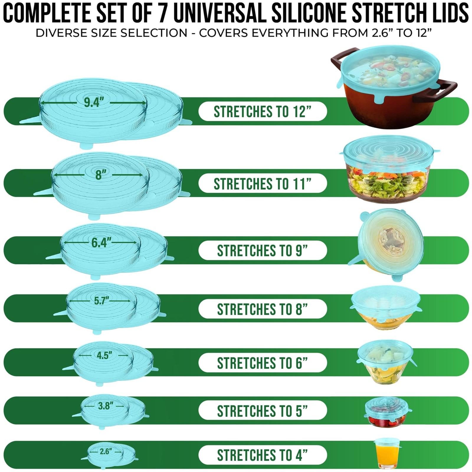 Reusable Silicone Stretch Lids for Food Storage in Fridge Elastic HeatResist…